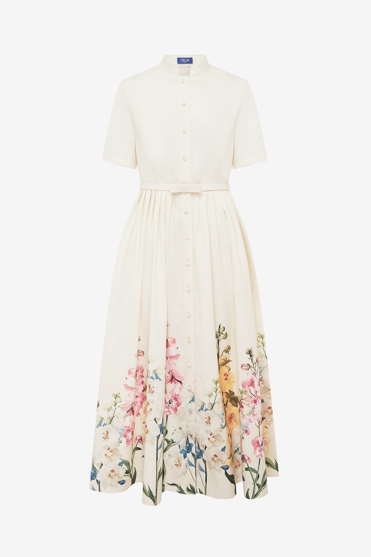 Bianca Short Sleeve Midi Dress - Snapdragon Print in Snow