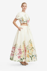 Victoria Embroidered Puff Maxi Skirt - Snapdragon Print in Snow