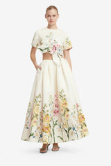 Riley Embroidered Sleeve Top - Snapdragon Print in Snow