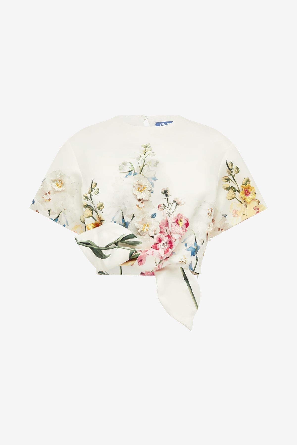 Riley Embroidered Sleeve Top - Snapdragon Print in Snow