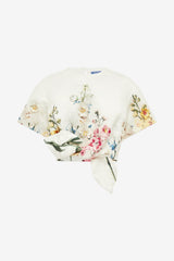 Riley Embroidered Sleeve Top - Snapdragon Print in Snow