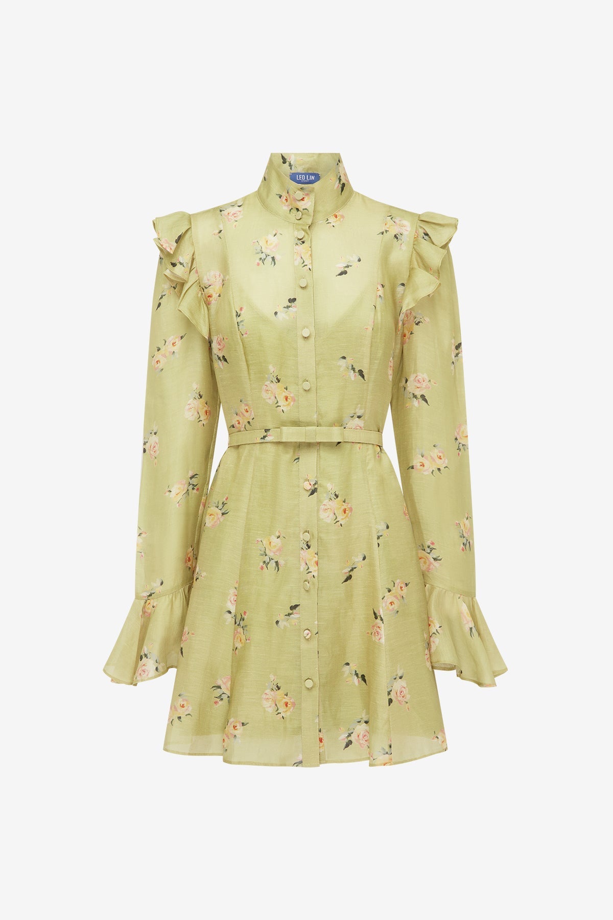 Kristy Butterfly Sleeve Mini Dress - Pistachio Rose Print