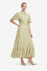 Becca Short Sleeve Midi Dress - Pistachio Rose Print