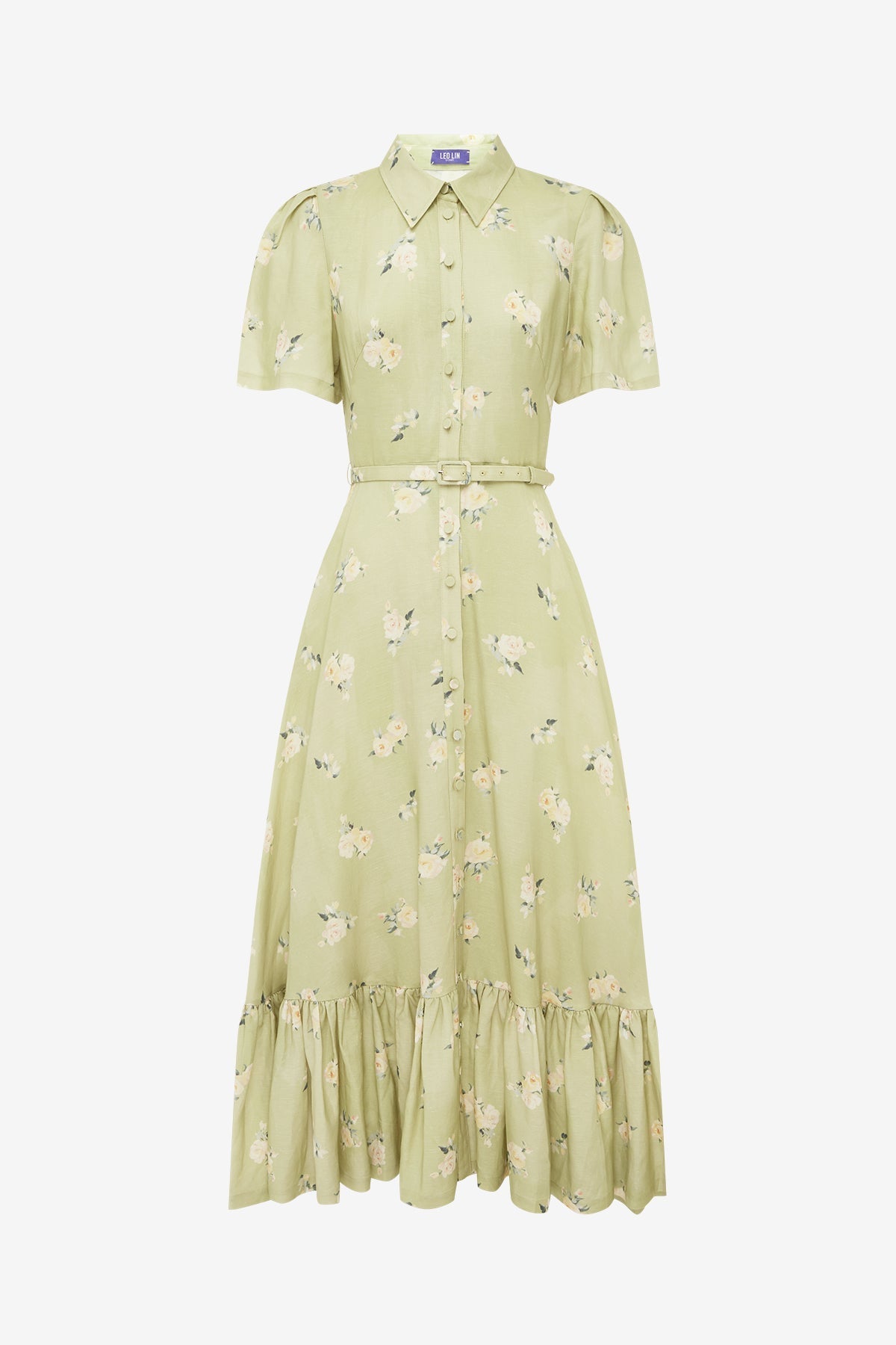 Becca Short Sleeve Midi Dress - Pistachio Rose Print