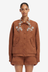 Astrid Embellished Vegan Suede Jacket - Chestnut