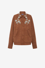 Astrid Embellished Vegan Suede Jacket - Chestnut