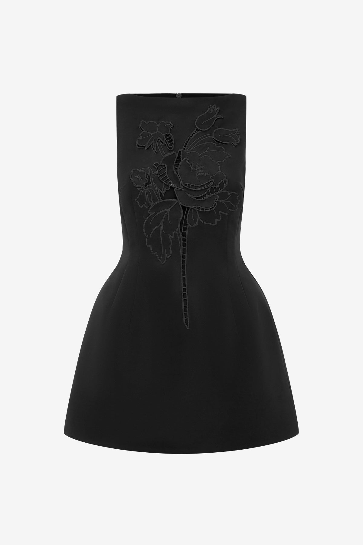 Ali Appliqué Boat Neck Mini Dress - Ebony