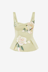 Georgia Embroidered Top - Pistachio Rose Print