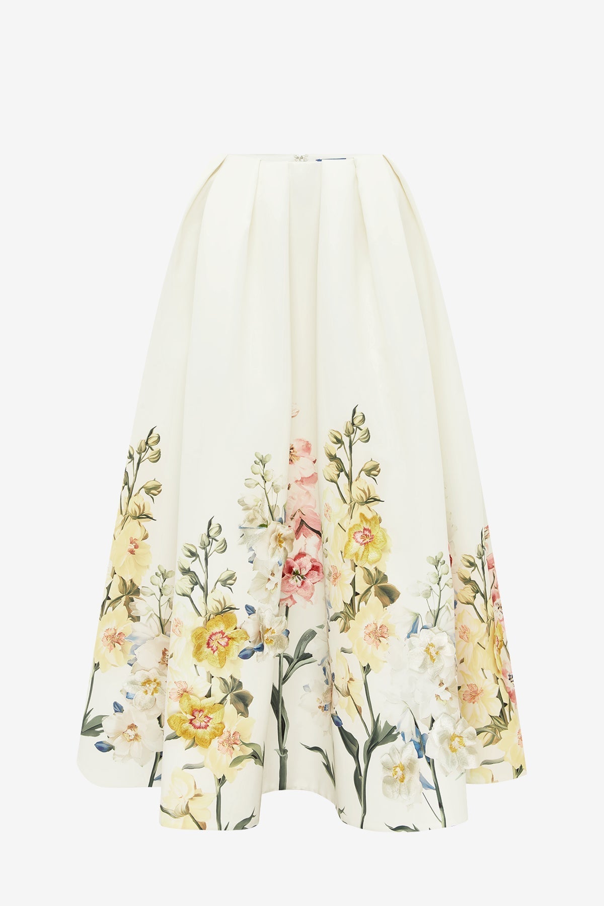 Victoria Embroidered Puff Maxi Skirt - Snapdragon Print in Snow