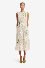 Cleo Embellished Lace Sleeveless Midi Dress - Snow Meadow