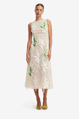 Cleo Embellished Lace Sleeveless Midi Dress - Snow Meadow