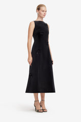 Cleo Velvet Bow Sleeveless Midi Dress - Ebony