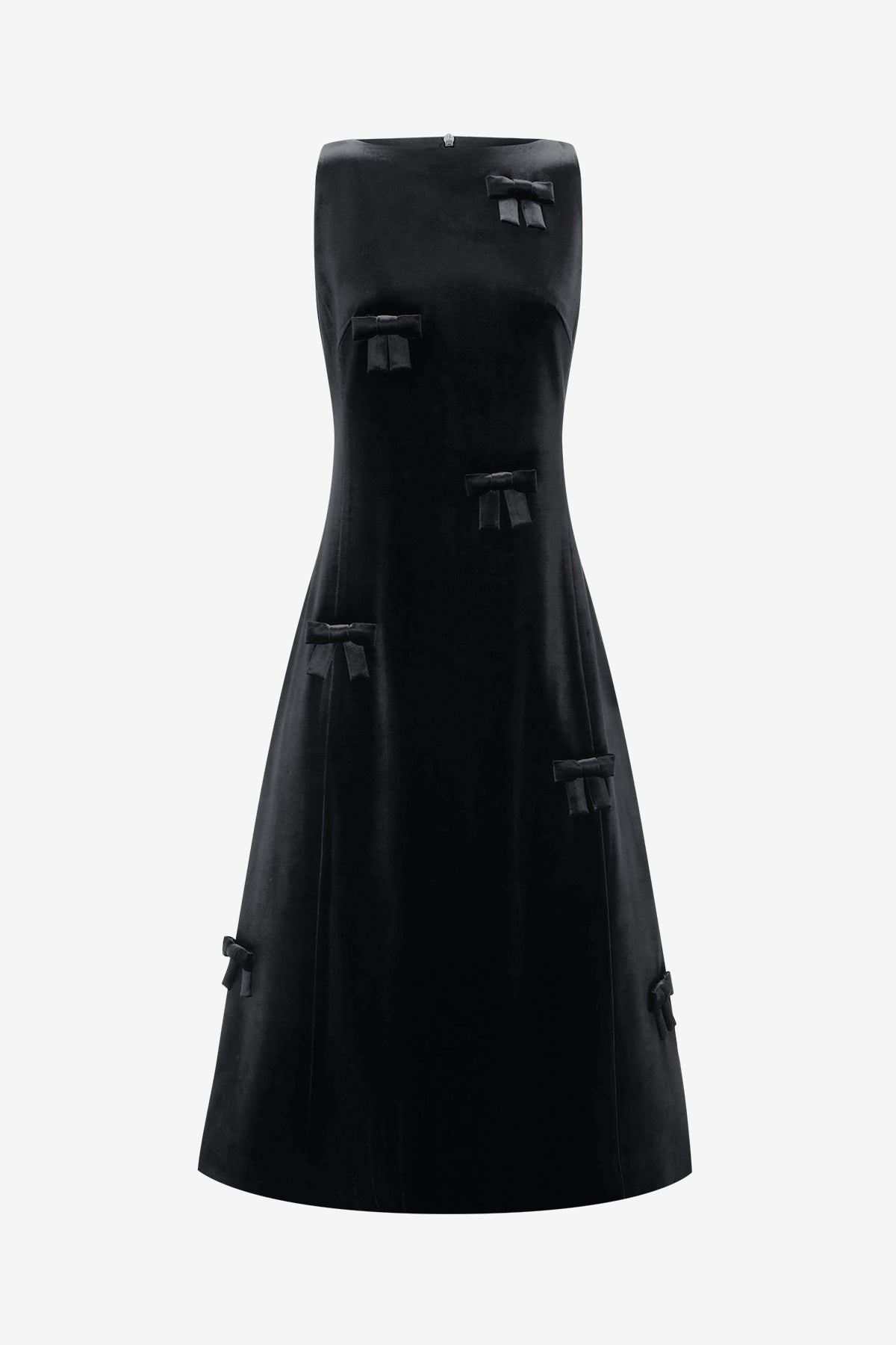 Cleo Velvet Bow Sleeveless Midi Dress - Ebony