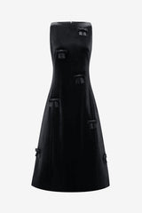 Cleo Velvet Bow Sleeveless Midi Dress - Ebony
