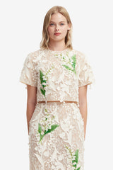 Indie Embellished Lace Sleeve Top - Snow Meadow
