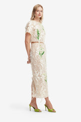 Indie Embellished Lace Sleeve Top - Snow Meadow