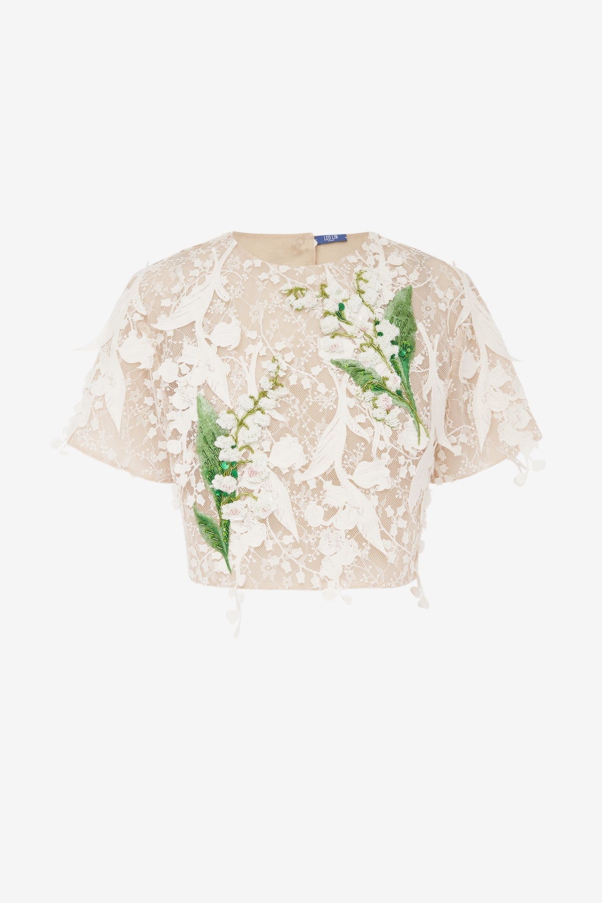 Indie Embellished Lace Sleeve Top - Snow Meadow