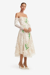 Ana Off-Shoulder Embellished Lace Bustier Midi Dress - Snow Meadow
