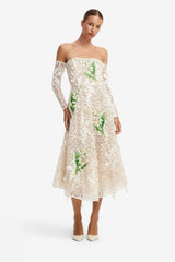 Ana Off-Shoulder Embellished Lace Bustier Midi Dress - Snow Meadow