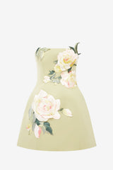 Roselle Embroidered Bustier Mini Dress - Pistachio Rose Print