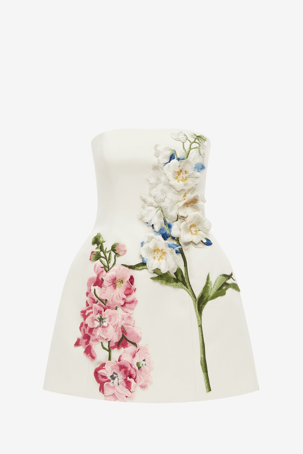 Roselle Embroidered Bustier Mini Dress - Snapdragon Print in Snow