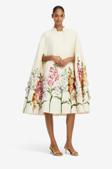 Clover Embroidered Wool Cape Jacket - Snapdragon Print in Snow