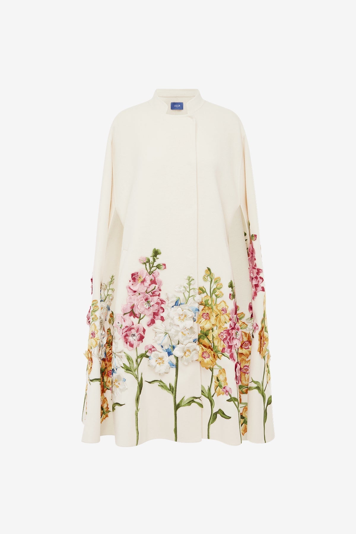 Clover Embroidered Wool Cape Jacket - Snapdragon Print in Snow