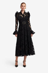 Aliyah Lace Butterfly Sleeve Midi Dress - Ebony