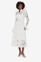 Aliyah Lace Butterfly Sleeve Midi Dress - Snow