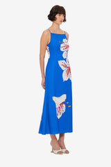 Regina Midi Dress - Lily Print in Cobalt