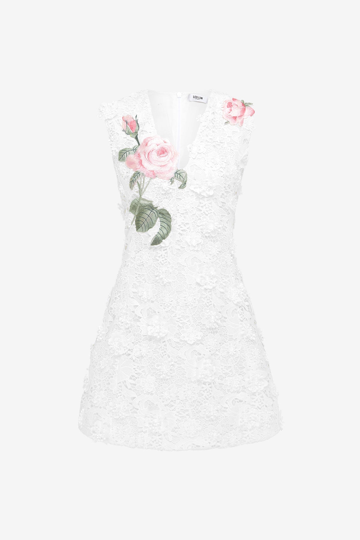 Briana V Neck Embroidered Lace Mini Dress - Snow
