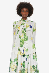 Freya Tie Neck Silk Blouse - Joie Print in Snow