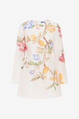 Aliza Long Sleeve Mini Dress - Lemon Vine Print in Snow