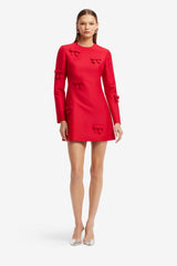 Aliza Bow Long Sleeve Mini Dress - Vermilion