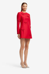 Aliza Bow Long Sleeve Mini Dress - Vermilion