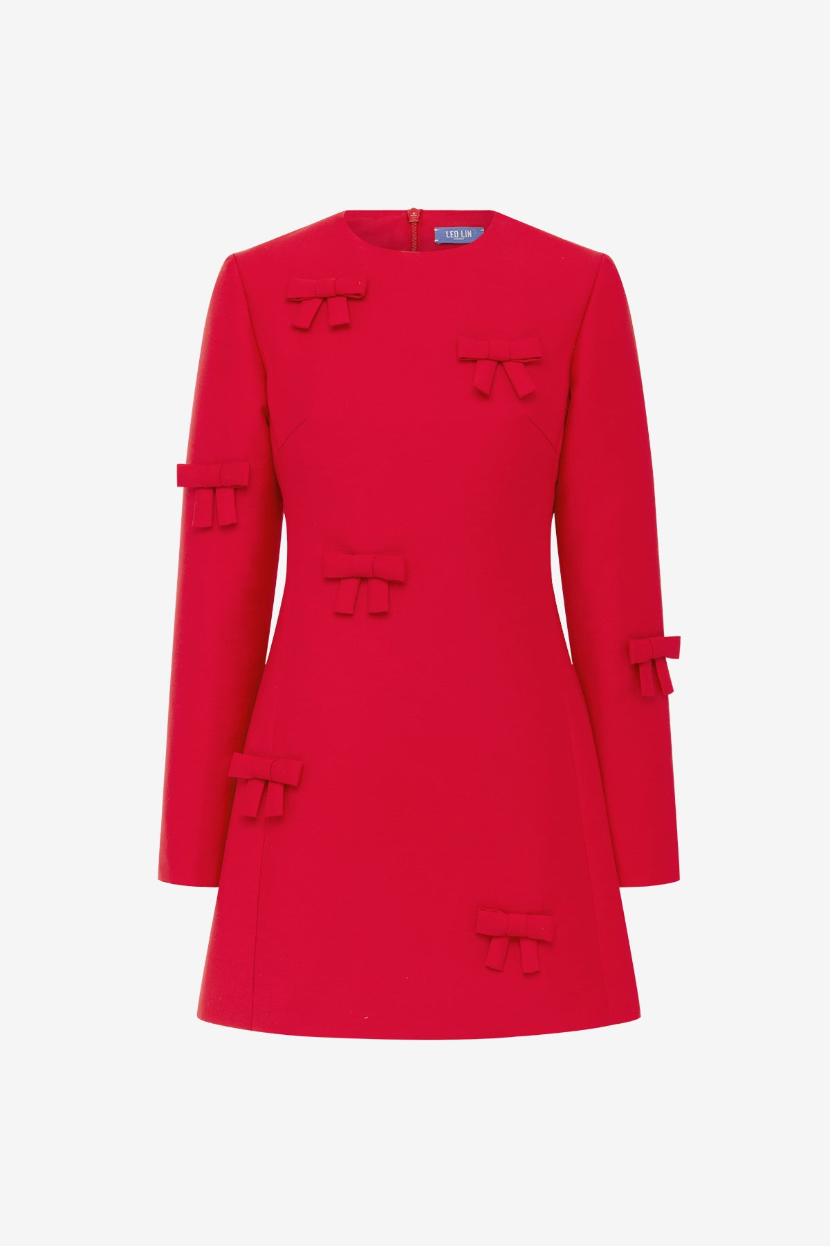 Aliza Bow Long Sleeve Mini Dress - Vermilion