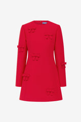 Aliza Bow Long Sleeve Mini Dress - Vermilion