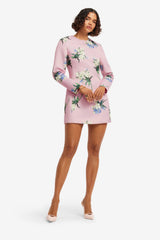 Aliza Long Sleeve Mini Dress - Bouquet Print in Pastel Pink