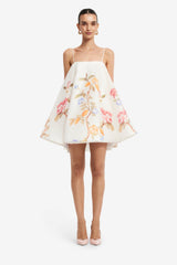 Caitlin Mini Dress - Lemon Vine Print in Snow