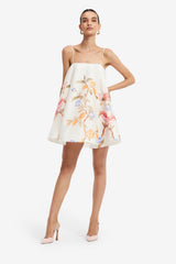 Caitlin Mini Dress - Lemon Vine Print in Snow