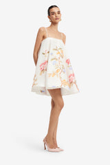 Caitlin Mini Dress - Lemon Vine Print in Snow