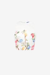 Ella Bow Backless Top - Lemon Vine Print in Snow
