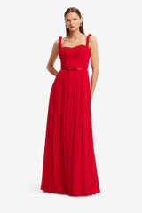 Angelina Ruffled Floor Length Dress - Vermilion