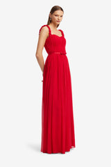 Angelina Ruffled Floor Length Dress - Vermilion