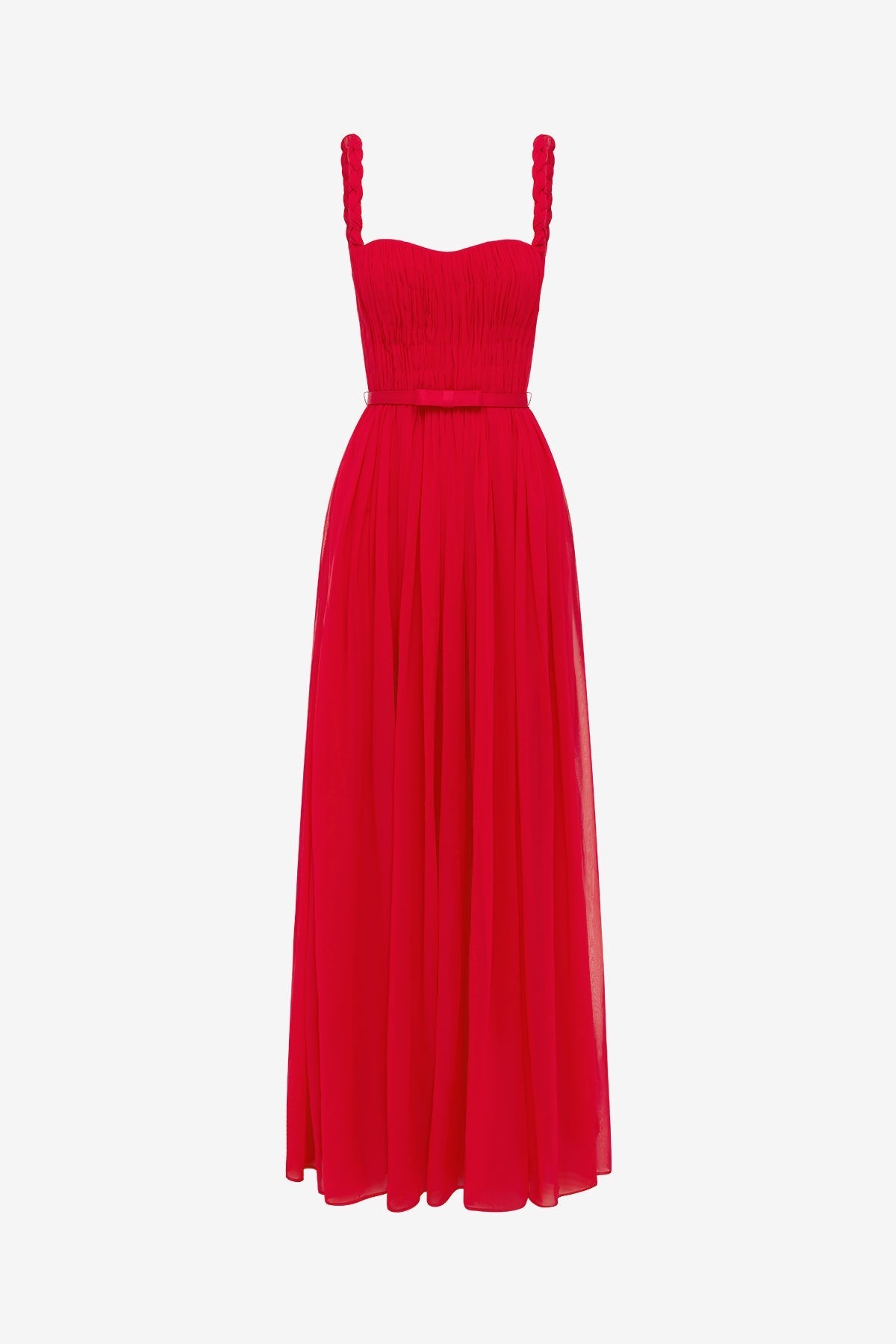 Angelina Ruffled Floor Length Dress - Vermilion