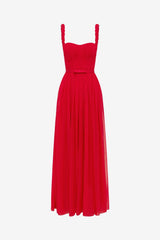 Angelina Ruffled Floor Length Dress - Vermilion