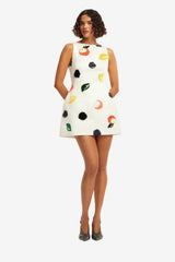 Ali Embellished Boat Neck Mini Dress - Citrus Spots