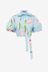 Molly Puff Sleeve Top - Tulip Print in Blue