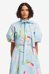 Molly Puff Sleeve Top - Tulip Print in Blue