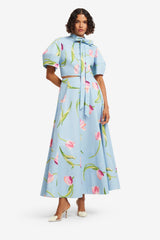 Molly Puff Sleeve Top - Tulip Print in Blue